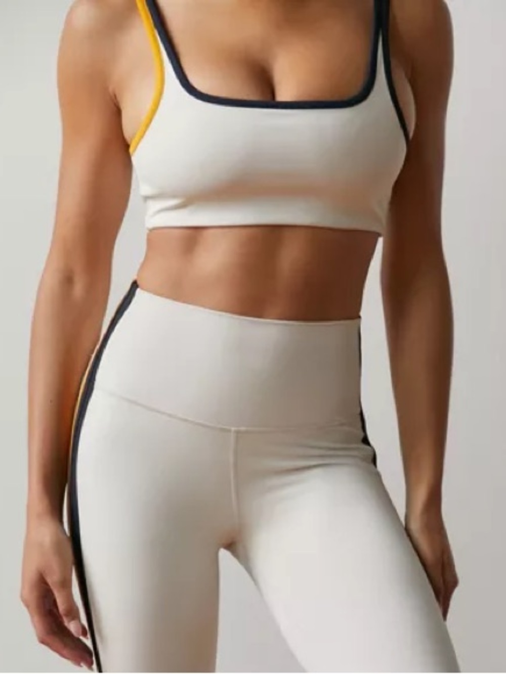 Women’s Cream Sports Bra with Navy & Yellow Trim